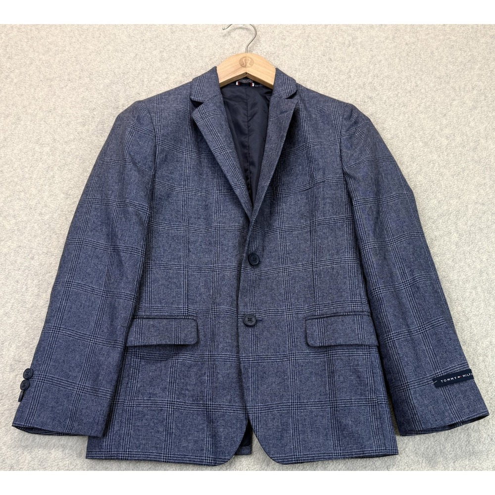 Tommy Hilfiger Boys Tailored Suit Blazer Blue Single Breasted Plaid Classic 12